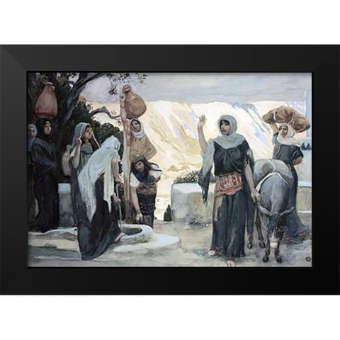Women at The Well Black Modern Wood Framed Art Print by Tissot, James