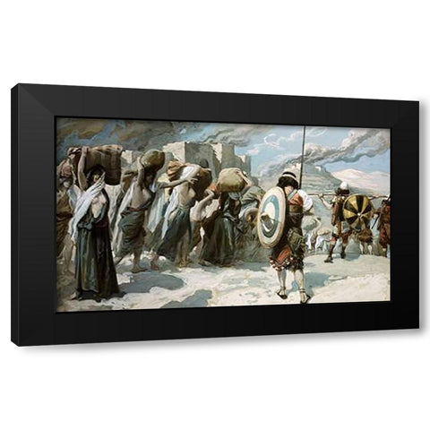 Women of The Midian Led Captive By The Hebrews Black Modern Wood Framed Art Print with Double Matting by Tissot, James