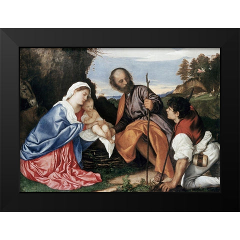 Holy Family Black Modern Wood Framed Art Print by Titian