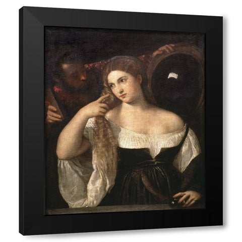 Portrait of a Woman at Her Toilette Black Modern Wood Framed Art Print by Titian
