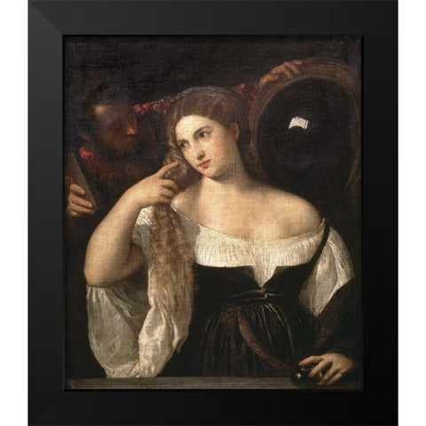 Portrait of a Woman at Her Toilette Black Modern Wood Framed Art Print by Titian