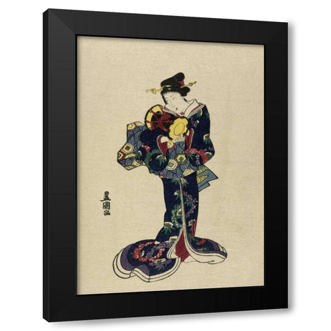 Kotsuzumi Black Modern Wood Framed Art Print with Double Matting by Toyokuni, Utagawa