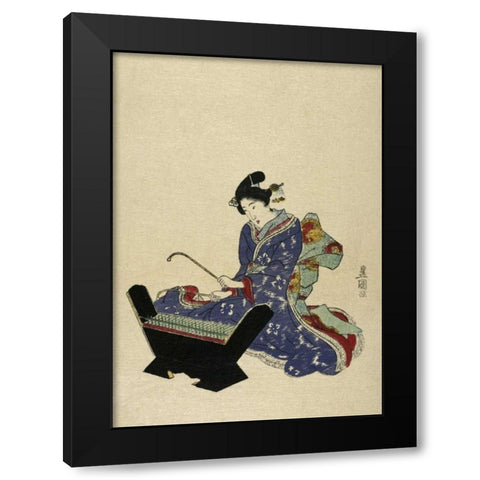 Mokkin - Wooden Xylophone Black Modern Wood Framed Art Print by Toyokuni, Utagawa