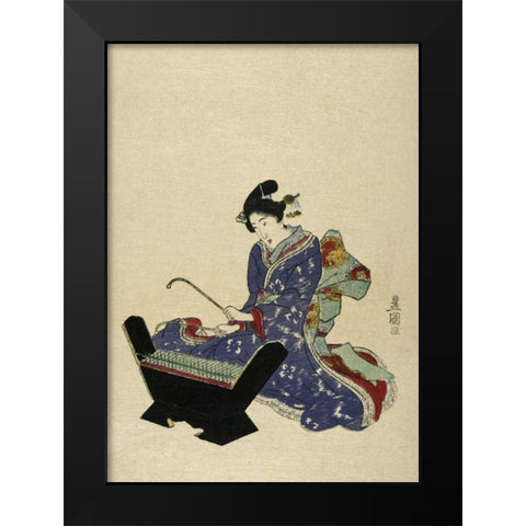 Mokkin - Wooden Xylophone Black Modern Wood Framed Art Print by Toyokuni, Utagawa