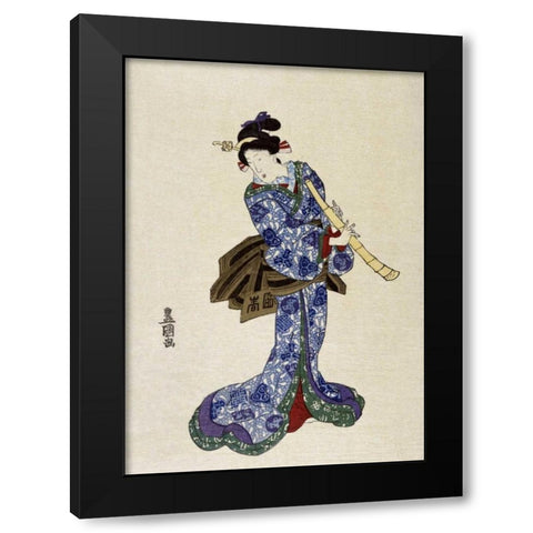 Shakuhachi Black Modern Wood Framed Art Print with Double Matting by Toyokuni, Utagawa