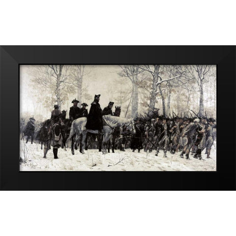 Washington Reviewing His Troops at Valley Forge, 1883 Black Modern Wood Framed Art Print by Trego, William T.