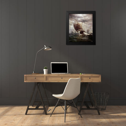 Viking Ships at Sea Black Modern Wood Framed Art Print by Tyler, James Gale