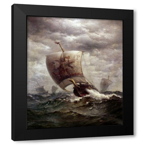 Viking Ships at Sea Black Modern Wood Framed Art Print with Double Matting by Tyler, James Gale