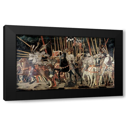 Battle of San Romano: The Counter Attack of Michelotto Da Contignola Black Modern Wood Framed Art Print by Uccello, Paolo