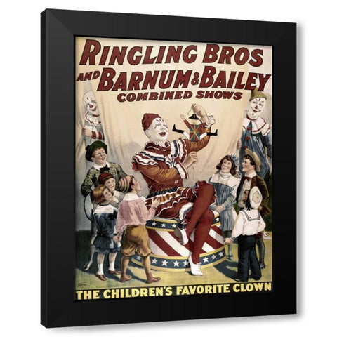 Barnum and Bailey - Childrens Favorite Clown Black Modern Wood Framed Art Print with Double Matting by Unknown