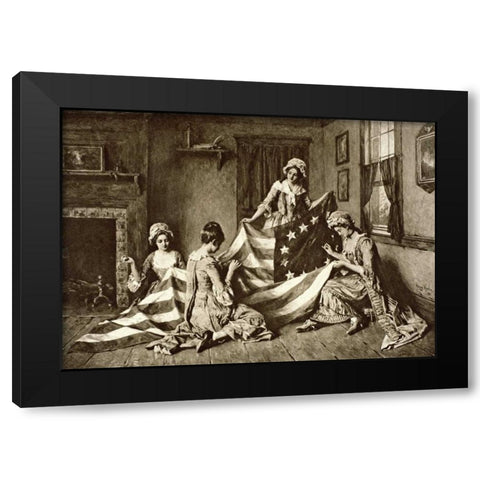 Betsy Ross Sewing the First U.S. Flag Philadelphia, Pennsylvania, 1777 Black Modern Wood Framed Art Print with Double Matting by Unknown