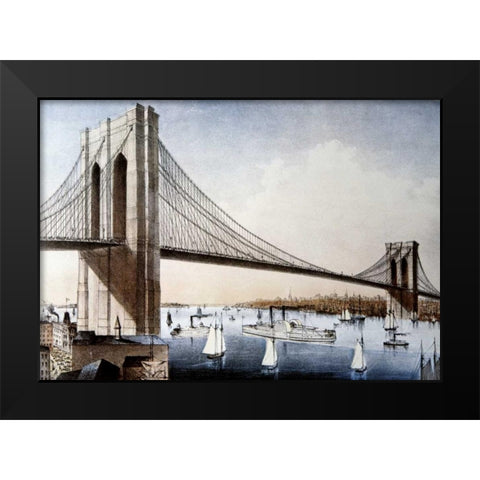 Brooklyn Bridge, New York City Black Modern Wood Framed Art Print by Unknown