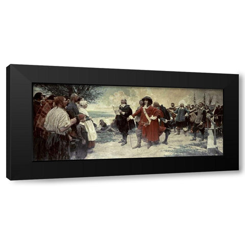 Capt. Philip Carteret Landing In New Jersey Black Modern Wood Framed Art Print with Double Matting by Unknown