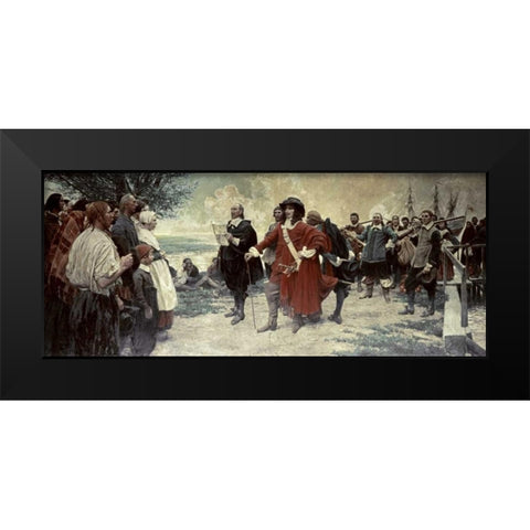 Capt. Philip Carteret Landing In New Jersey Black Modern Wood Framed Art Print by Unknown