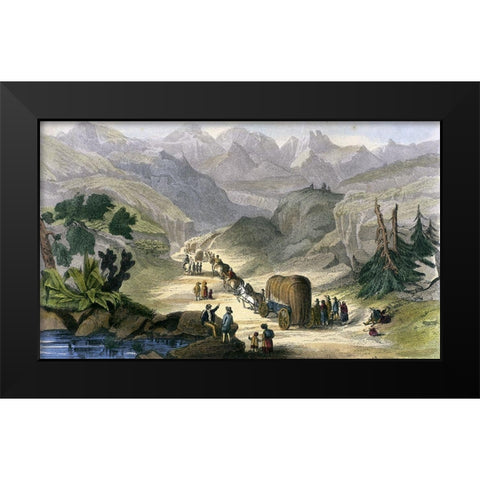 Emigrant Party On The Road To California Black Modern Wood Framed Art Print by Unknown