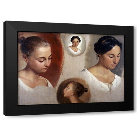 Heads Black Modern Wood Framed Art Print with Double Matting by Unknown