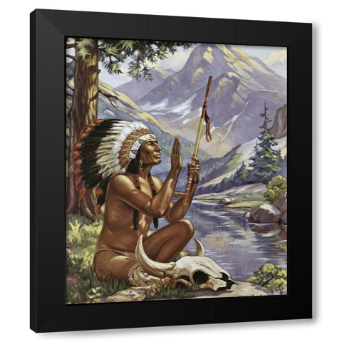 Indian Worship Black Modern Wood Framed Art Print with Double Matting by Unknown