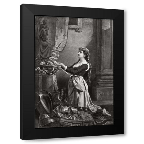 Joan Of Arc At Prayer Black Modern Wood Framed Art Print by Unknown