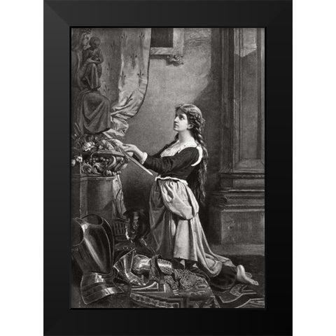 Joan Of Arc At Prayer Black Modern Wood Framed Art Print by Unknown