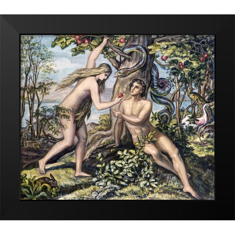 Mans Shameful Fall Black Modern Wood Framed Art Print by Von Carolsfeld, Julius Schnorr