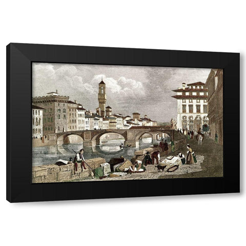 Ponte Santa Trinita Black Modern Wood Framed Art Print with Double Matting by Unknown