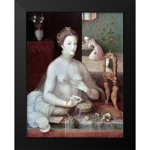 Portrait of a Woman Black Modern Wood Framed Art Print by Unknown