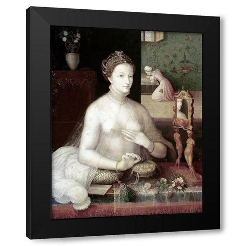 Portrait of a Woman Black Modern Wood Framed Art Print by Unknown