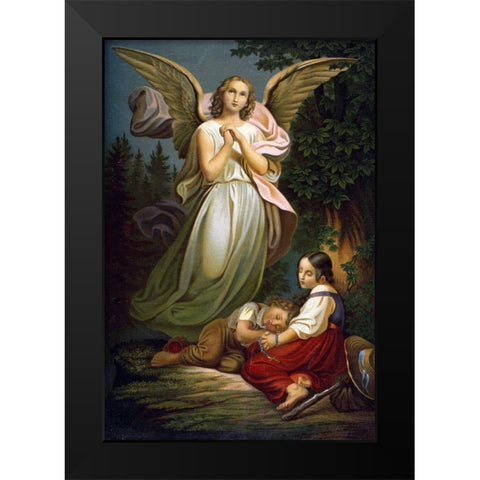Safe! For the Angel Was Sent to Protect Them Black Modern Wood Framed Art Print by Unknown