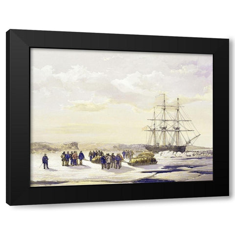 Sledge Party Leaving H.M.S. Investigator Black Modern Wood Framed Art Print with Double Matting by Unknown