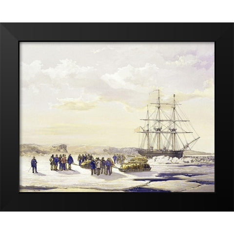 Sledge Party Leaving H.M.S. Investigator Black Modern Wood Framed Art Print by Unknown