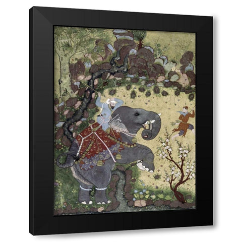 Subduing an Enraged Elephant Black Modern Wood Framed Art Print with Double Matting by Unknown