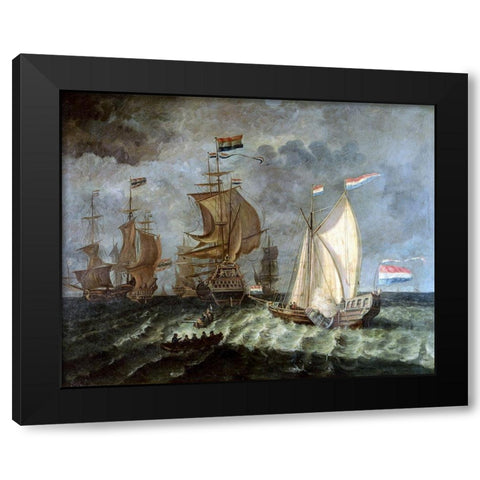 Tall Ships, Full Sail Black Modern Wood Framed Art Print with Double Matting by Unknown