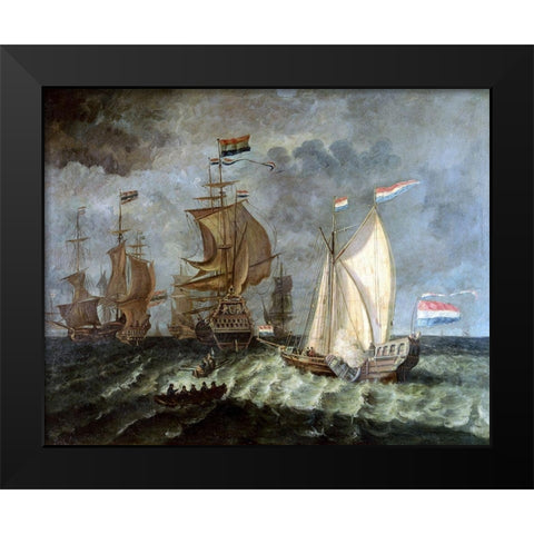 Tall Ships, Full Sail Black Modern Wood Framed Art Print by Unknown