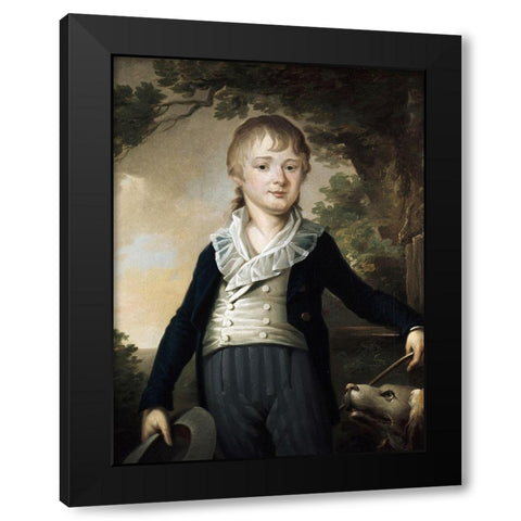 Young Boy Black Modern Wood Framed Art Print with Double Matting by Unknown