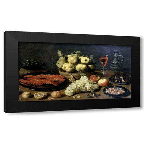 Still Life With Seafood Black Modern Wood Framed Art Print by Van Es, Jacop Fobsen