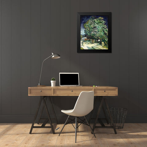 Chestnut Trees in Blossom Black Modern Wood Framed Art Print by Van Gogh, Vincent