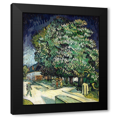 Chestnut Trees in Blossom Black Modern Wood Framed Art Print by Van Gogh, Vincent