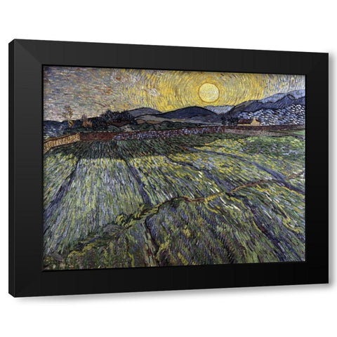 Enclosed Field with Rising Sun, Saint-Remy Black Modern Wood Framed Art Print with Double Matting by Van Gogh, Vincent