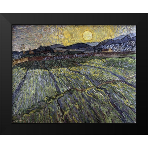 Enclosed Field with Rising Sun, Saint-Remy Black Modern Wood Framed Art Print by Van Gogh, Vincent