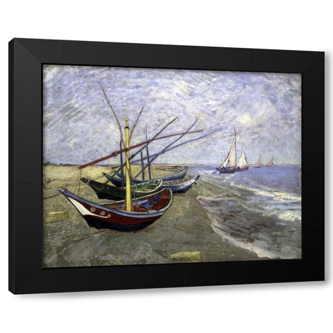 Fishing Boats On The Beachat Saintes-Maries Black Modern Wood Framed Art Print with Double Matting by Van Gogh, Vincent