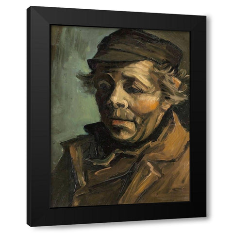 Head of a Peasant with Cap Black Modern Wood Framed Art Print with Double Matting by Van Gogh, Vincent