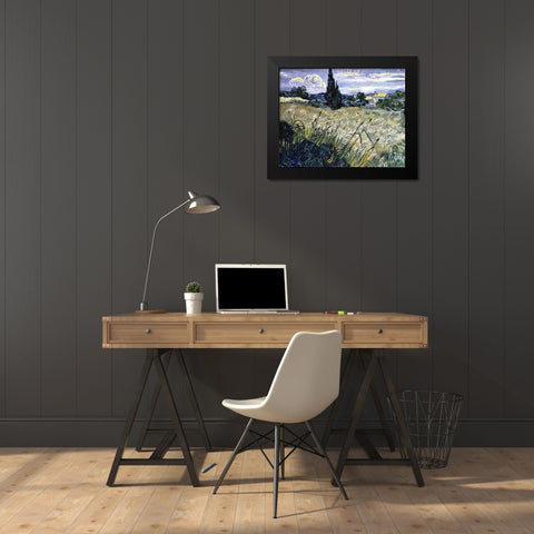 Landscape with Green Corn Black Modern Wood Framed Art Print by Van Gogh, Vincent