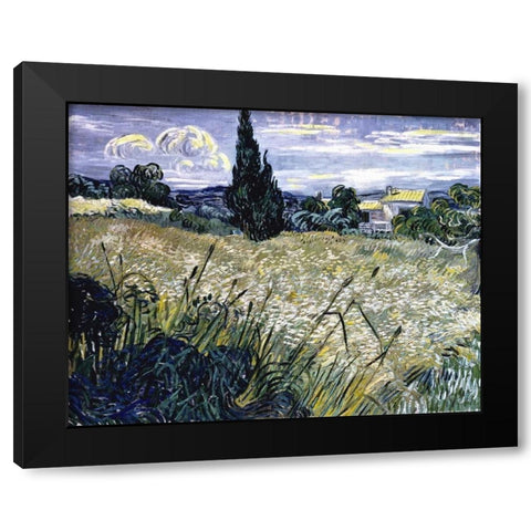 Landscape with Green Corn Black Modern Wood Framed Art Print with Double Matting by Van Gogh, Vincent