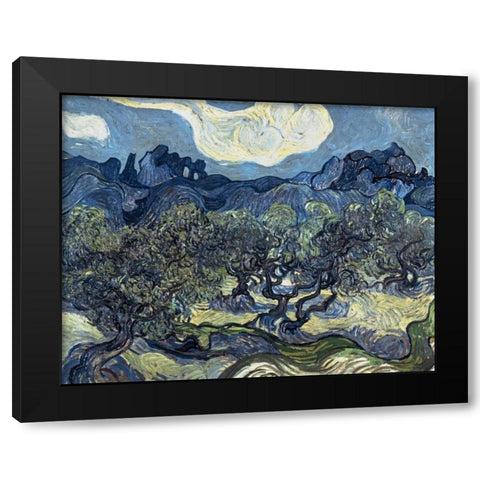 Olive Trees With The Alpilles In The Background,Saint-Remy Black Modern Wood Framed Art Print by Van Gogh, Vincent