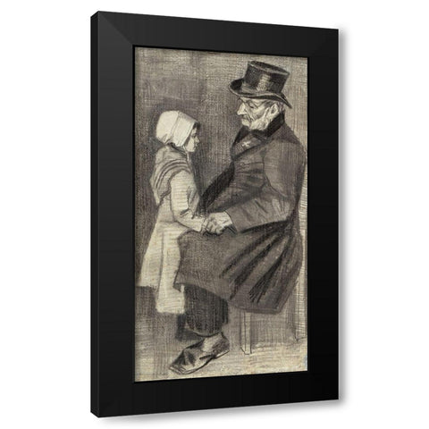 Orphan Man, Sitting with Little Girl Black Modern Wood Framed Art Print with Double Matting by Van Gogh, Vincent