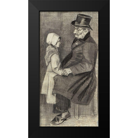 Orphan Man, Sitting with Little Girl Black Modern Wood Framed Art Print by Van Gogh, Vincent
