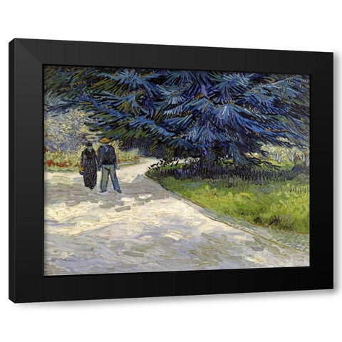 Public Garden with Couple and Blue Fir Tree Black Modern Wood Framed Art Print by Van Gogh, Vincent