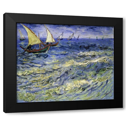 Seascape at Saintes-Maries-De-La-Mer Black Modern Wood Framed Art Print with Double Matting by Van Gogh, Vincent