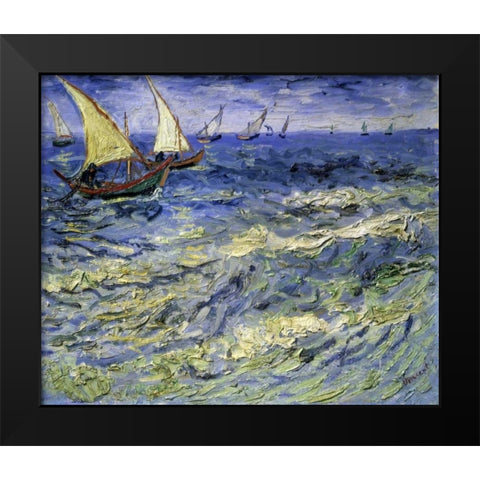 Seascape at Saintes-Maries-De-La-Mer Black Modern Wood Framed Art Print by Van Gogh, Vincent
