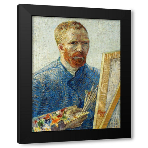 Self Portrait in Front of Easel Black Modern Wood Framed Art Print with Double Matting by Van Gogh, Vincent